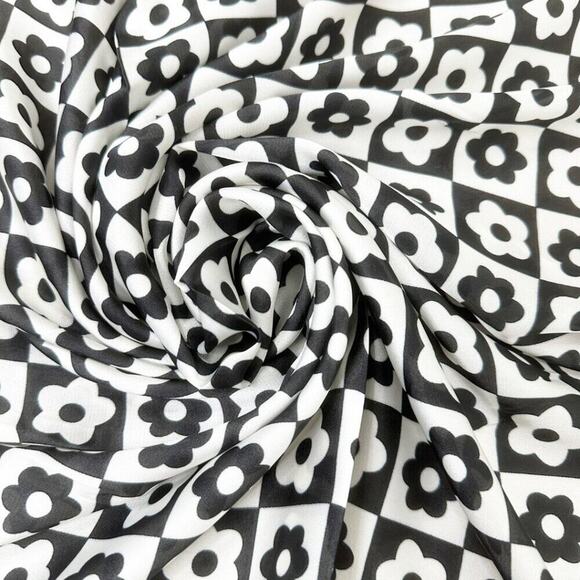 2/$24 NEW Groovy Retro Flower Power Black White Geometric Print Fashion Scarf - Picture 6 of 8
